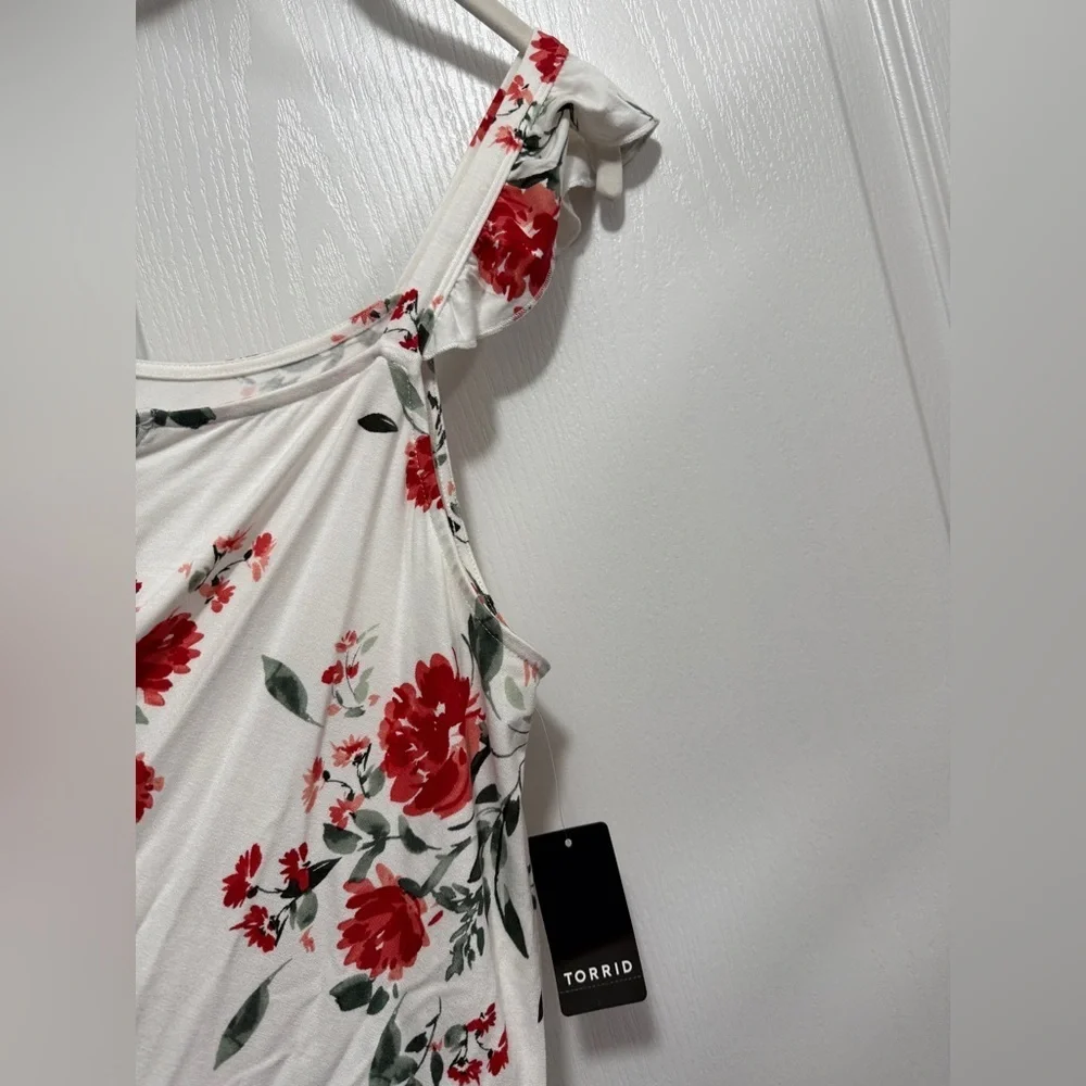Torrid Super Soft Floral Lattice Ruffle Top women‎ 1X flutter sleeve tank nwt